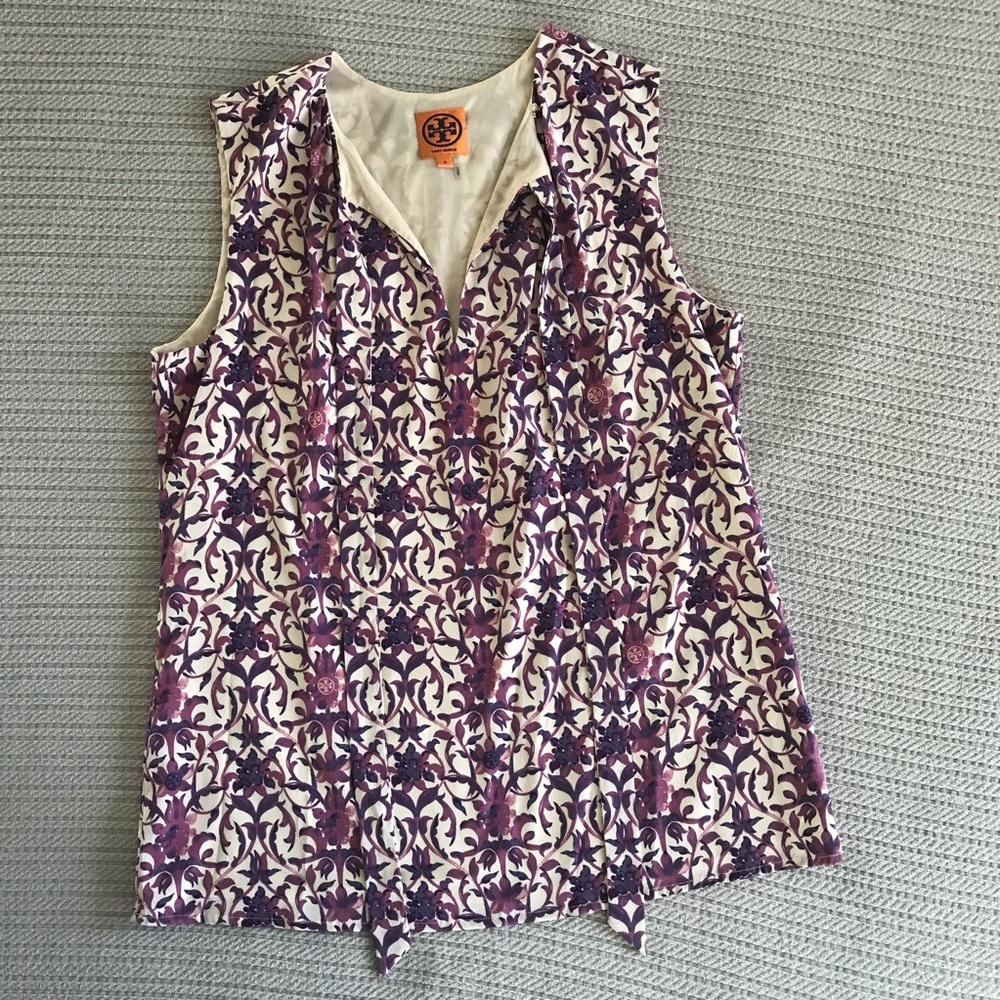 Tory Burch sleeveless purple and white tie top